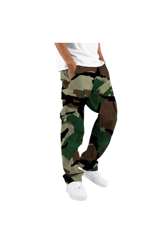 Men's Camo Cargo Pants Casual Camouflage Print Stretch Elastic Waist Tapered Tactical Climbing Pants with Pockets Sweatpants Joggers