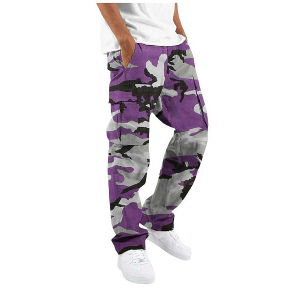 Men's Camo Cargo Pants Casual Camouflage Print Stretch Elastic Waist Tapered Tactical Climbing Pants with Pockets Wide Leg Joggers 2025
