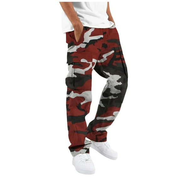 Men's Camo Cargo Pants Casual Camouflage Print Stretch Elastic Waist Tapered Tactical Climbing Pants with Pockets Fashion Sweatpants