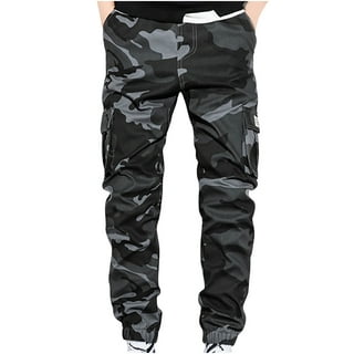 JWZUY Women's Camo Pants Cargo Trousers Cool Camouflage Pants Button Zippe  Up Elastic Waist Casual Multi Outdoor Jogger Pants with Pocket Gray XL 