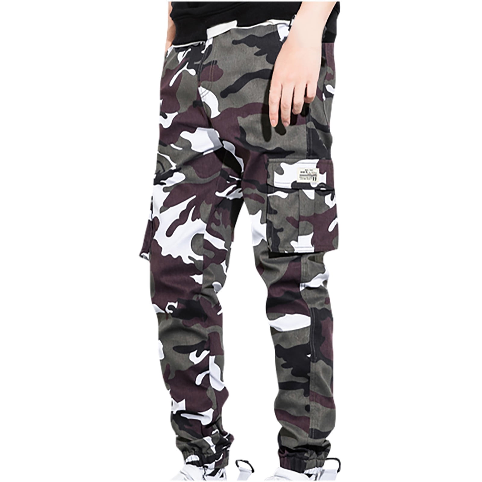 Men's Camo Cargo Pants Casual Outdoor Stretch Tapered Pant Hip Hop
