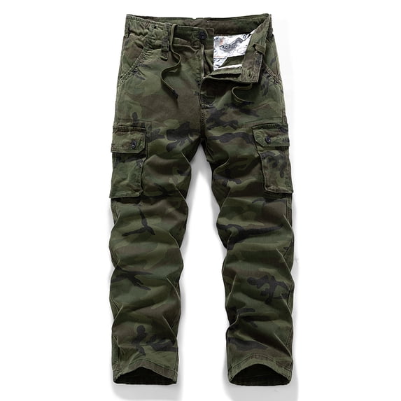 Men's Camo Cargo Pants, Multi Pockets Tactical Work Pants, 99% Cotton Relaxed Fit Straight Leg Military Camouflage Trousers for Outdoor Hiking Daily Wear