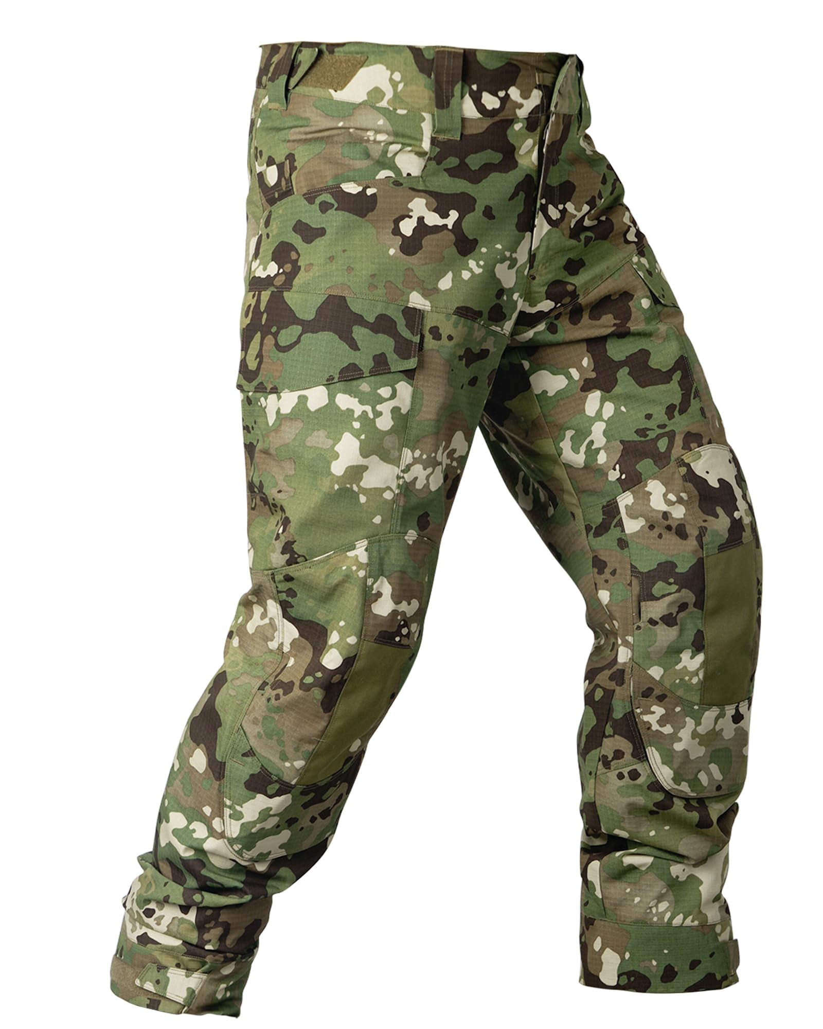 Men's Camo Cargo Pants, Water Resistant Hiking Work Pants with Multi-Pockets, Outdoor Ripstop Camouflage Trousers (No Knee Pads)