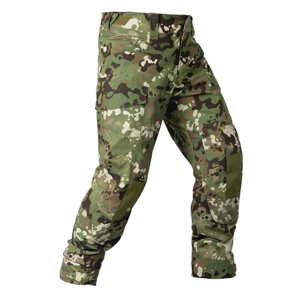 Men's Camo Cargo Pants, Water Resistant Hiking Work Pants with Multi-Pockets, Outdoor Ripstop Camouflage Trousers (No Knee Pads)