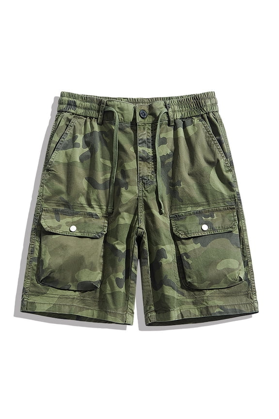 Men's Camo Cargo Shorts Button Closure Cotton Shorts Multi Button Pockets Casual Shorts 6 Pockets Army Green XXL