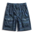thumbnail image 1 of Men's Camo Cargo Shorts Button Closure Cotton Shorts Multi Button Pockets Casual Shorts 6 Pockets Dark Blue M, 1 of 1