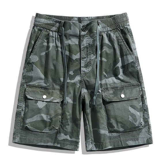Men's Camo Cargo Shorts Button Closure Cotton Shorts Multi Button Pockets Casual Shorts 6 Pockets Gray M