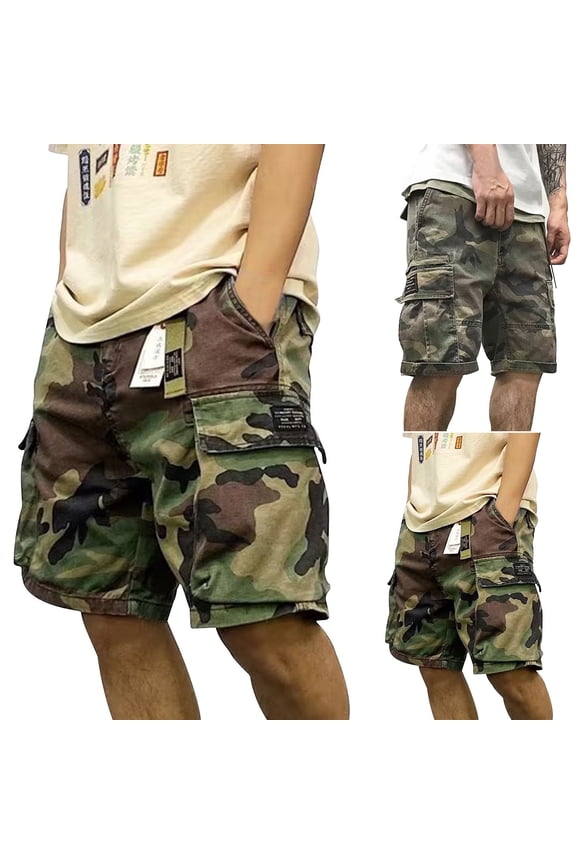 Men's Camo Cargo Shorts Mens Casual Shorts Elastic Waist Cargo Shorts Relaxed Fit Multi-Pocket Outdoor Camouflage Cargo Shorts for Fishing Camping Casual Camouflage XL