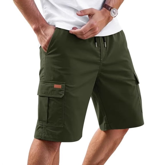 Men's Camo Cargo Shorts with Multi Pockets Elastic Waistband Shorts Drawstring Ripstop Straight Leg Camo Cargo Short Summer Work Casual Relaxed Fit Fishing Bermuda Shorts,Green 3XL