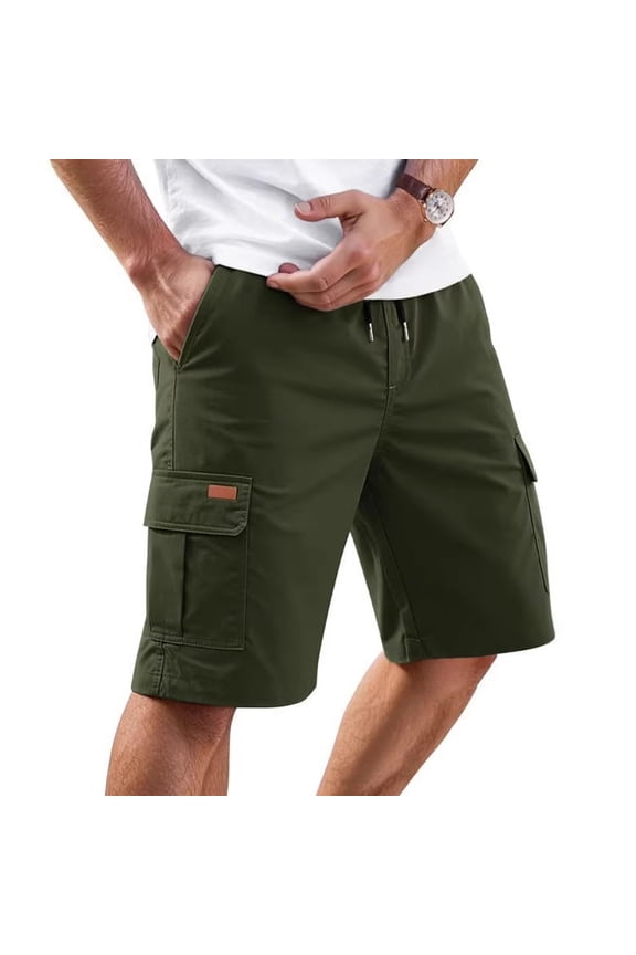 Men's Camo Cargo Shorts with Multi Pockets Elastic Waistband Shorts Drawstring Ripstop Straight Leg Camo Cargo Short Summer Work Casual Relaxed Fit Fishing Bermuda Shorts,Green 3XL