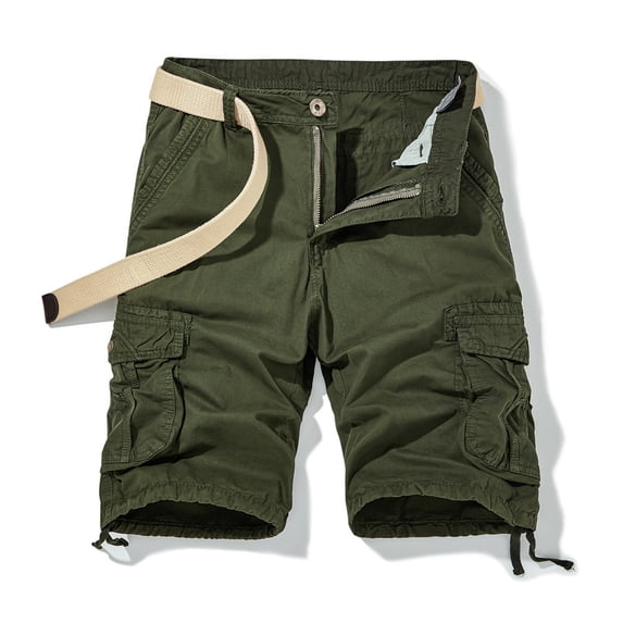Men's Camo Cargo Shorts Outdoor Multi-Pocket Cotton Casual Shorts with No Belt Army Green M