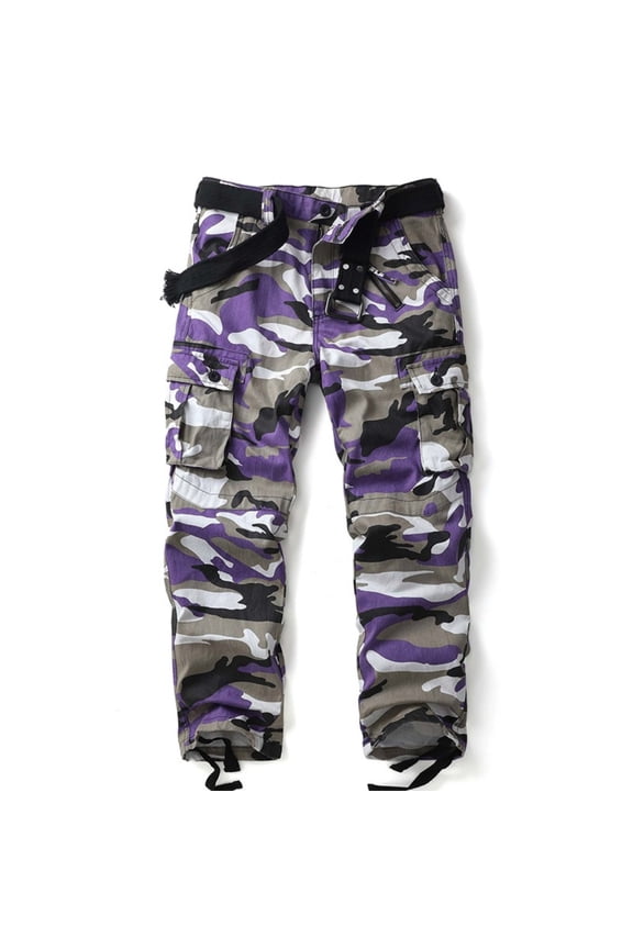 Men's Camo Cargo Work Pants Cotton Tactical Ripstop Casual Utility Pants with 6 Pockets