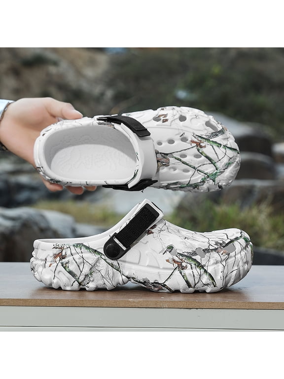 Men's Camo Clogs, Adjustable Strap Breathable Slip On Garden Shoes for Beach Outdoor