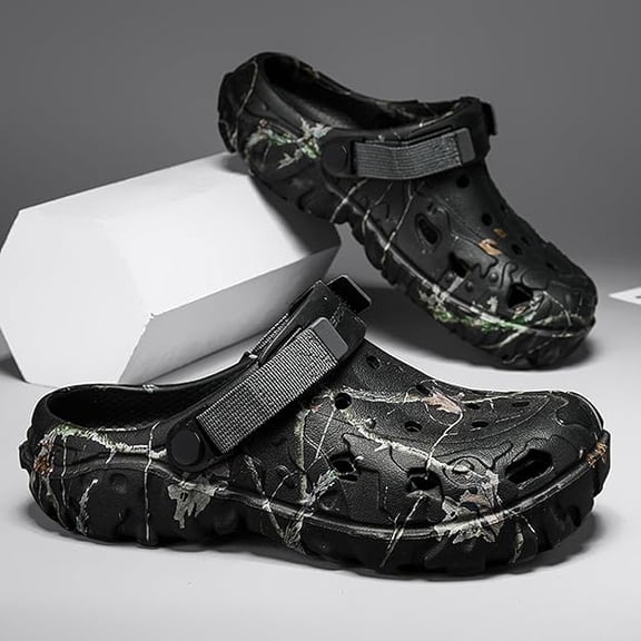 Men's Camo Clogs - Lightweight Tactical Clogs with Adjustable Backstrap - Non-Slip Soft Sole Summer Sandals for Beach & Outdoor - Comfortable Water Shoes & Slippers - 3 Color Camouflage