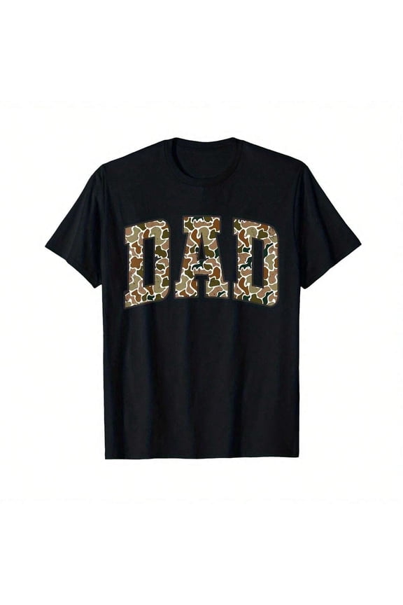 Men's Camo Dad Graphic T-Shirt, Camouflage Print Father's Day Gift Tee, Black