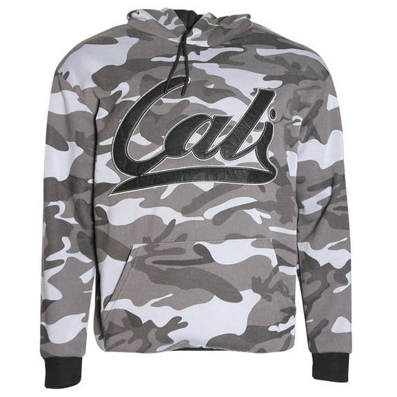 Men's Camo Embroidered Hoodie Casual Fit Sweater Cali Grey M