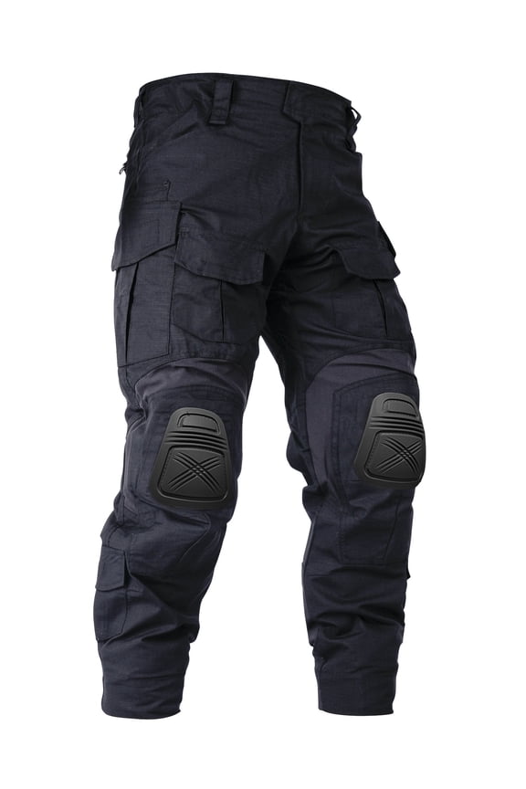 Men's Work Pants with Knee Pads, 10 Pockets ,Camo Outdoor Hunting Pants Waterproof Hiking Work Trousers(No Belt),Black Size 30
