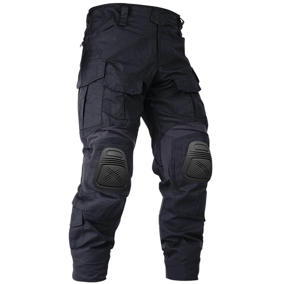 TRGPSG Men's Work Pants with Knee Pads, 10 Pockets ,Camo Outdoor Hunting Pants Waterproof Hiking Work Trousers(No Belt),Black Size 32