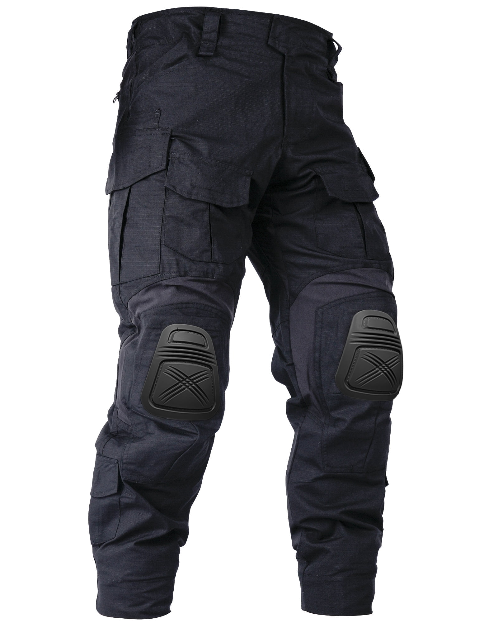 TRGPSG Men's Work Pants with Knee Pads, 10 Pockets ,Camo Outdoor Hunting Pants Waterproof Hiking Work Trousers(No Belt),Black Size 34
