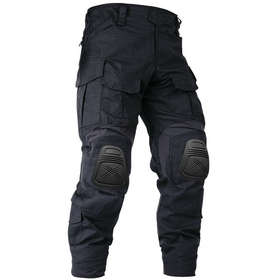 TRGPSG Men's Work Pants with Knee Pads, 10 Pockets ,Camo Outdoor Hunting Pants Waterproof Hiking Work Trousers(No Belt),Black Size 34