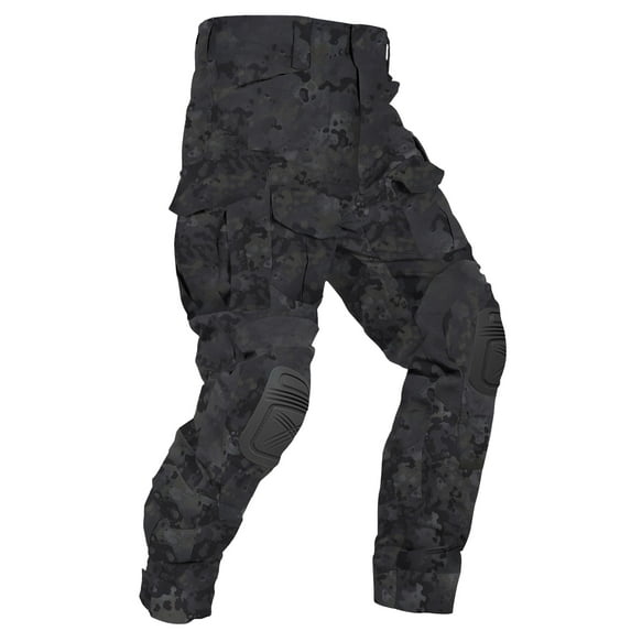 TRGPSG Men's Work Pants with Knee Pads, 10 Pockets ,Camo Outdoor Hunting Pants Waterproof Hiking Work Trousers(No Belt),Dark Camo Size 40