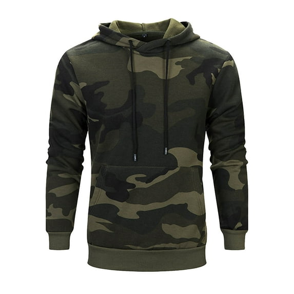 Men's Camo Hoodie Oversized Drawstring Pullovers Long Sleeve Sweatshirt with Pockets Fall Casual Loose Top for Men (Army Green L)