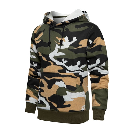 Men's Camo Hoodie Oversized Drawstring Pullovers Long Sleeve Sweatshirt with Pockets Fall Casual Loose Top for Men (Camouflage L)