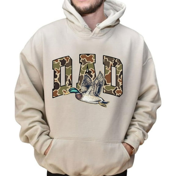 Men’s Camo Hunting Hoodie, Flying Mallard Duck Dad Hooded Sweatshirt, Outdoor Waterfowl Graphic Hoodie for Hunters, Sizes S–5XL