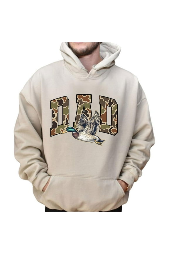 Men’s Camo Hunting Hoodie, Flying Mallard Duck Dad Hooded Sweatshirt, Outdoor Waterfowl Graphic Hoodie for Hunters, Sizes S–5XL