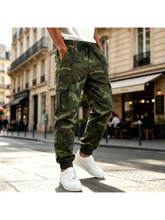 Men's Camo Jogger Pants Combat Cargo Pants Tapered Casual Pants for Outdoor 2 S