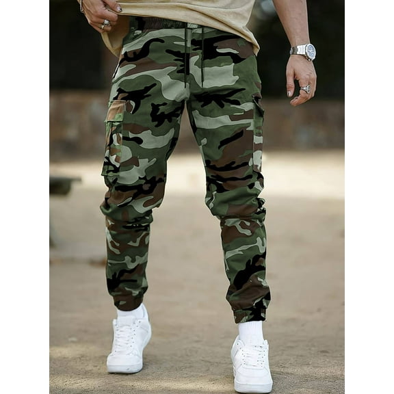 Men's Camo Jogger Pants Military Army Combat Cargo Pants Leg-Bound Tapered Casual Camouflage Tactical Pants