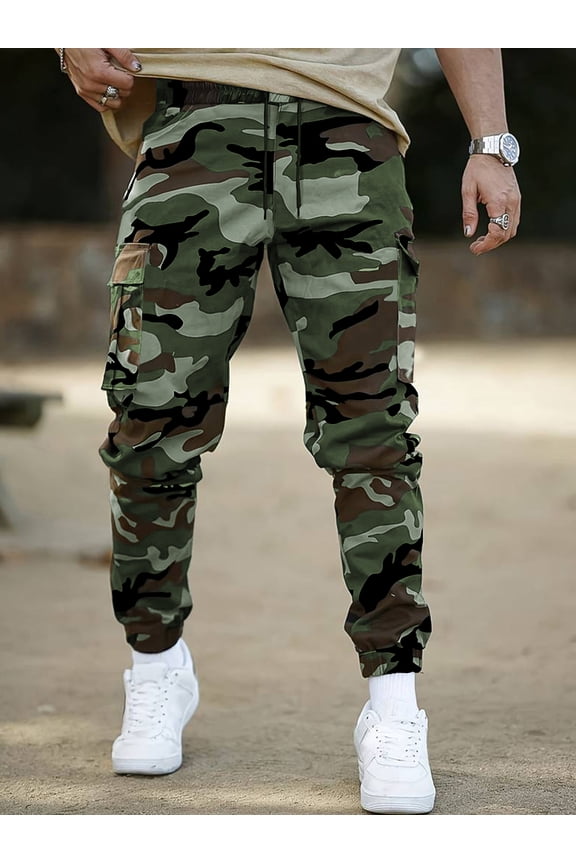 Men's Camo Jogger Pants Military Army Combat Cargo Pants Leg-Bound Tapered Casual Camouflage Tactical Pants