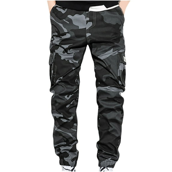 Men's Camo Jogger Pants Moto Cargo Denim Jeans Casual Work Long Trousers Black 2XL