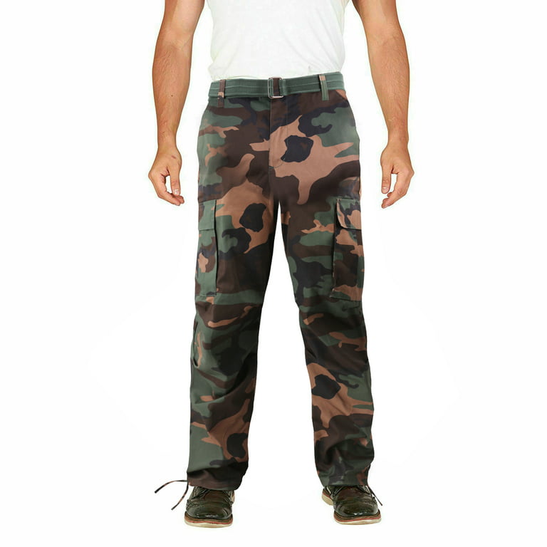 Men's Camo Military Tactical Work Combat Army Slim Fit Twill Cargo Pants  (6CP01 - Woodland, 34,32) 
