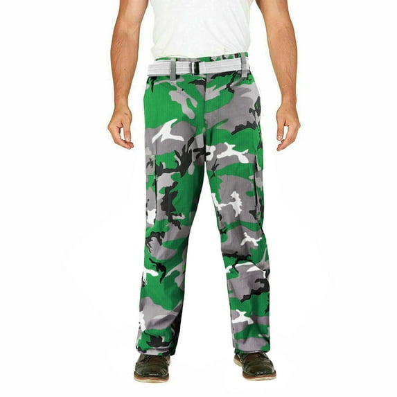 Men's Camo Military Tactical Work Combat Army Slim Fit Twill Cargo Pants (MHLP104 - Green/White Camo, 30,30)
