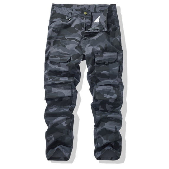 Men's Camo Multi-Pocket Cargo Pants, Ripstop Tactical Camouflage Work Pants Casual Outdoor Hiking Straight Fit Utility Trousers
