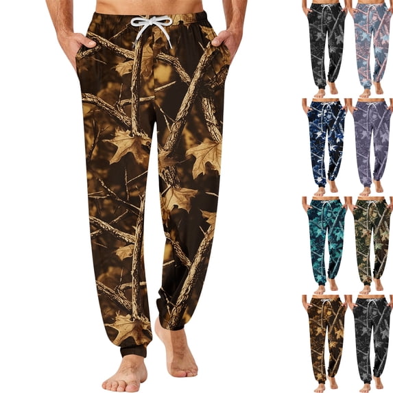 Men's Camo Pajama Pants Adjustable Drawstring Elastic Waist Lounge Pants Jogger Ankle Loose Fit Comfort Sleep Pants with Pockets ,3XL,Khaki