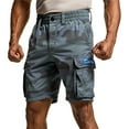 thumbnail image 1 of Men's Camo Print 5-Inch Work Shorts, Retro Washed Multi-Pocket Tactical Cargo Shorts for Outdoor & Casual Use ,Dark Blue L, 1 of 5