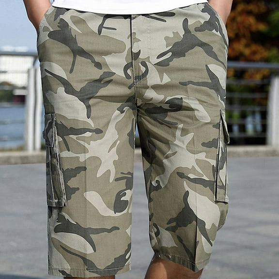 Men's Camo Print Cargo Shorts Men Summer Casual Short Pants Loose Pockets Gym Shorts Outdoor Workout Shorts