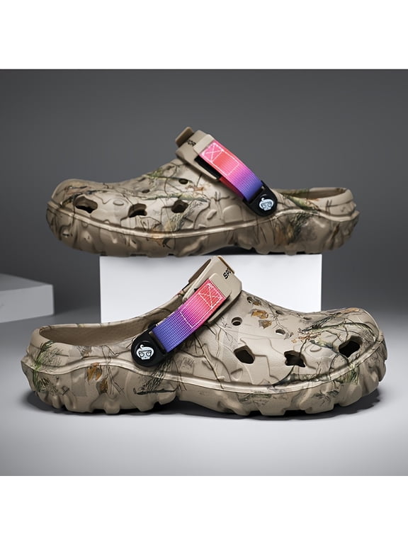 Men's Camo Print Clogs with Adjustable Heel Strap, Rugged EVA Slip-On Sandals for Outdoor, Beach, and Casual Wear