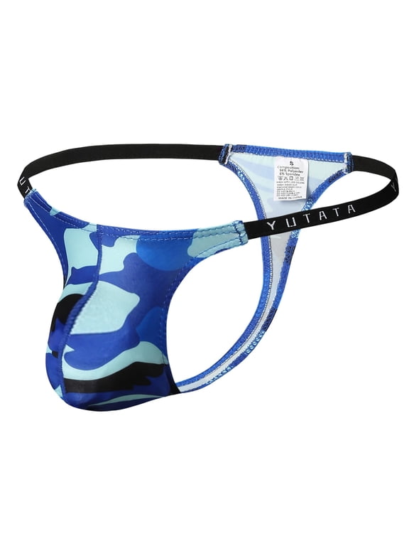 Men's Camo Print Low Rise T Back G String Thong with Bulge Pouch | Smooth, Stretch Thong Underwear, Classic Camouflage Print, U Bulge Pouch Panties, for Daily Wear, Workout