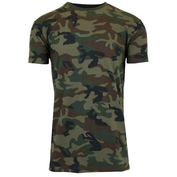 Men's Camo Print Short Sleeve T-Shirt, Crew Neck, Tagless, Cotton Blend, Fitted Style (S-2XL)