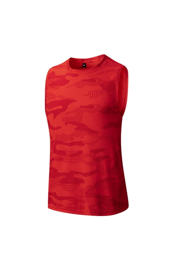 Men's Camo Print Sleeveless Tank Top Quick Dry Breathable Lightweight Athletic Gym Workout Tee Cool Feel Moisture Wicking Round Neck Sport Vest