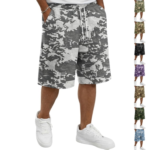 Men's Camo Sports Shorts with Drawstring Lightweight Summer Running Trousers Training Short Jogging Bottoms for Gym Basketball Fitness