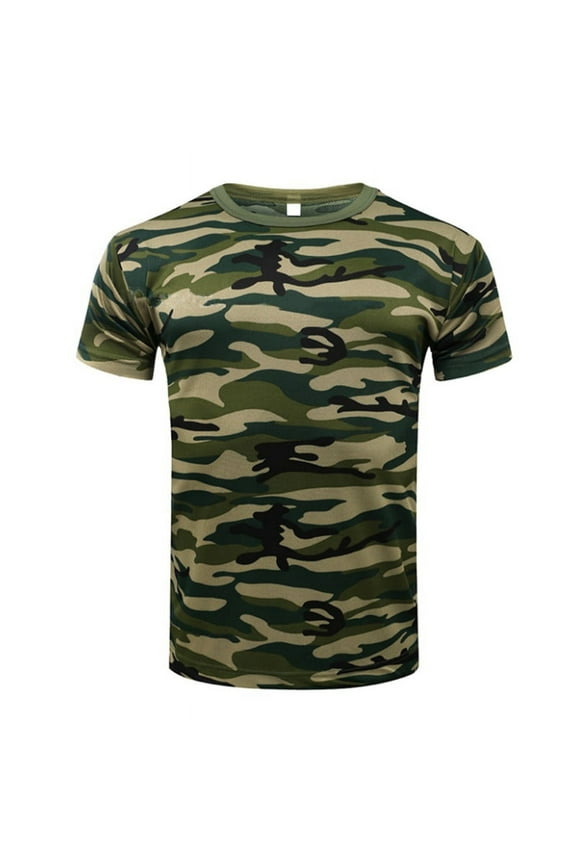 Men's Camo T-Shirt Military Blouse Short Sleeve Army Camouflage Tops M-3XL