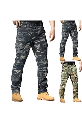 Men's Camo Tactical Pants with Multi-Pockets - Waterproof Durable Cargo Trousers for Outdoor Work, Hiking, Fishing & Camping - Reinforced Utility Pants (Belt Not Included) Camouflage XXXL