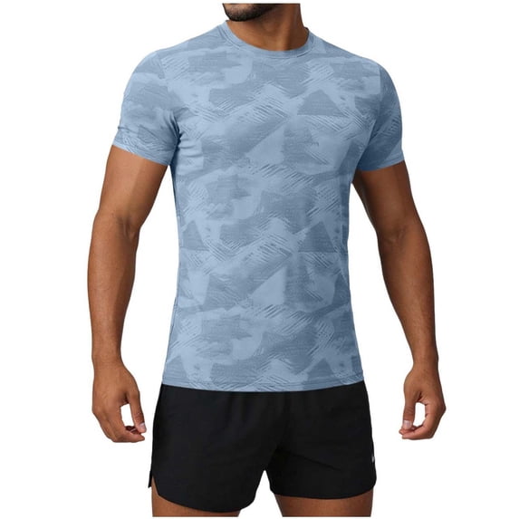 Men's Camo Workout T-Shirts UV Protection Quick Dry Crew Neck Short Sleeve Athletic Running Fishing Rash Guard Tops