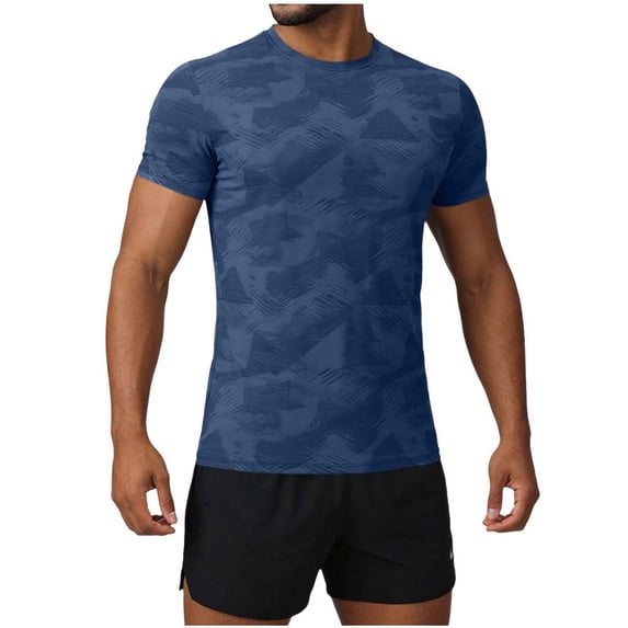 Men's Camo Workout T-Shirts UV Protection Quick Dry Crew Neck Short Sleeve Athletic Running Fishing Rash Guard Tops