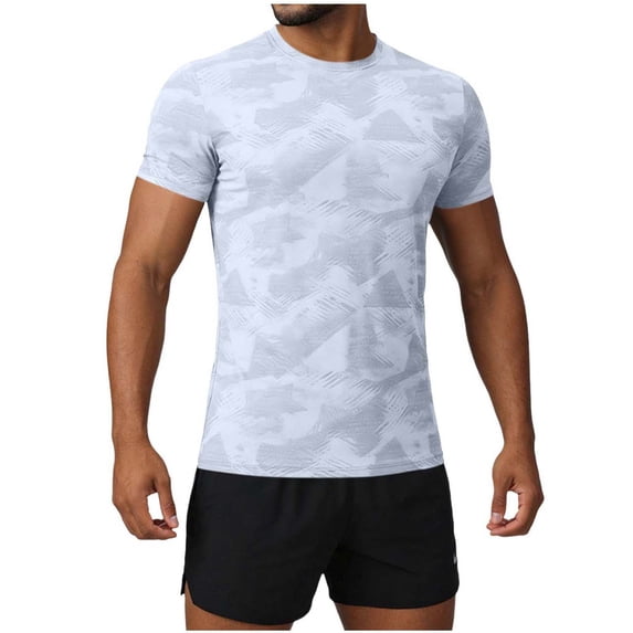 Men's Camo Workout T-Shirts UV Protection Quick Dry Crew Neck Short Sleeve Athletic Running Fishing Rash Guard Tops