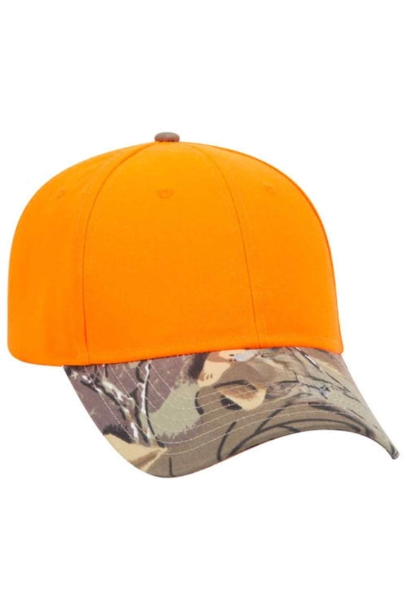 Men’s Camouflage 6 Panel Adjustable Low Profile Baseball Cap, Khaki/Brown/Light Olive/Neon Orange